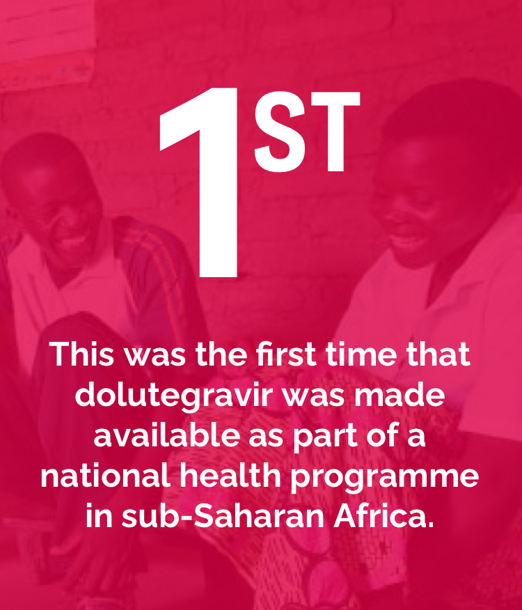 $titleMobileImage Image of two men and one woman overlaid with text ‘This was the first that dolutegravir was made available as part of a national health programme in sub-saharan Africa’