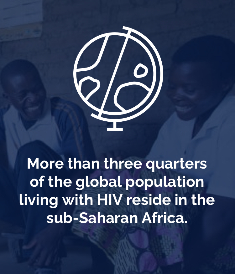 $titleMobileImage Image of two men and one woman overlaid with text ‘More than three quarters of the global population living with HIV reside in sub-Saharan Africa.’